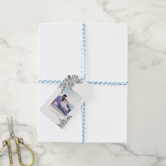 Etiqueta Para Presente Cinzas, flores aquáticas e fotografia (Com cordão)