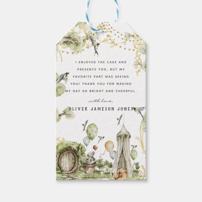 Etiqueta Para Presente Circo Woodland | Festa de aniversário Obrigado (Frente)