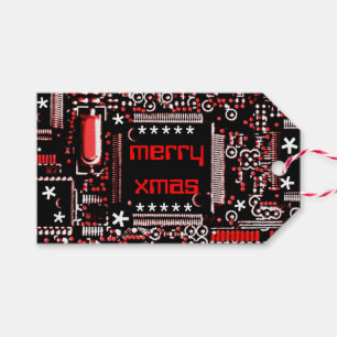 Etiqueta Para Presente Circuito Vermelho 2 'Merry Xmas' vermelho de volta