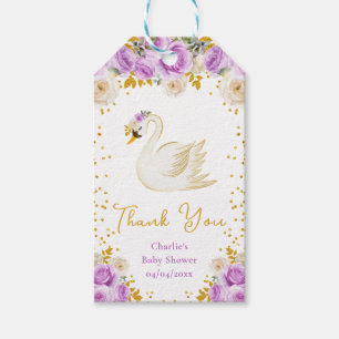 Etiqueta Para Presente Cisne Roxo Rosas Douradas Baby Shower Agradeciment