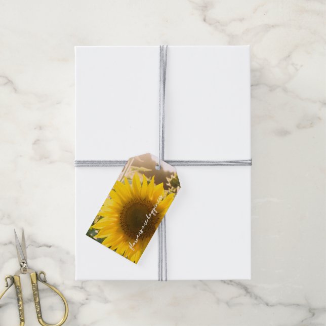 Etiqueta Para Presente Citação do girassol "flores são felicidade" (Com cordão)