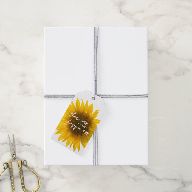 Etiqueta Para Presente Citação do girassol "flores são felicidade" (Com cordão)