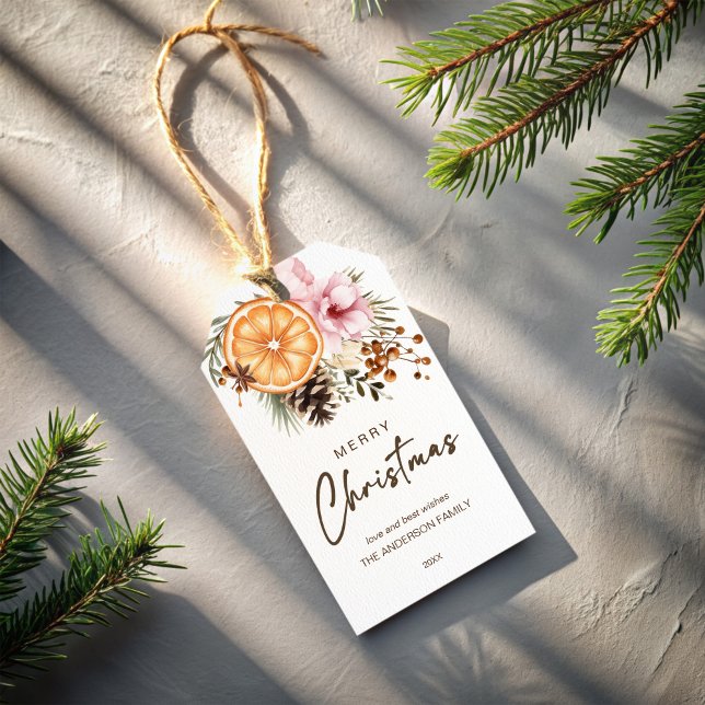 Etiqueta Para Presente Citrinos de inverno russos (Rustic Christmas winter greenery dry oranges citrus botanical Gift Tags personalized Christmas tags)