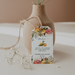 Etiqueta Para Presente Citrus Botanical Laranja Chá de fraldas Obrigado