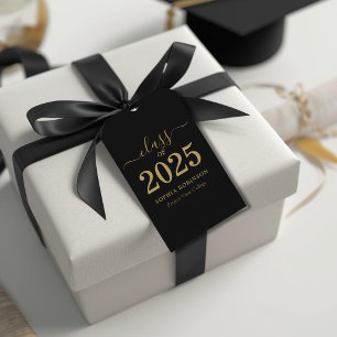 Etiqueta Para Presente Classe de Graduação de Script Dourado Preto 2025