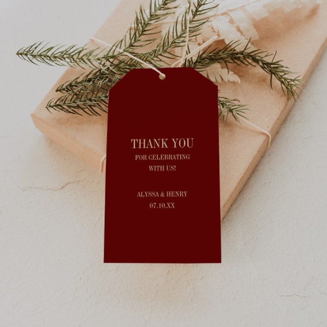 Etiqueta Para Presente Classic Dark Red Monogram Wedding Thank You (Criador carregado)