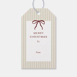 Etiqueta Para Presente Classic Stripes Red Bow Merry Christmas
