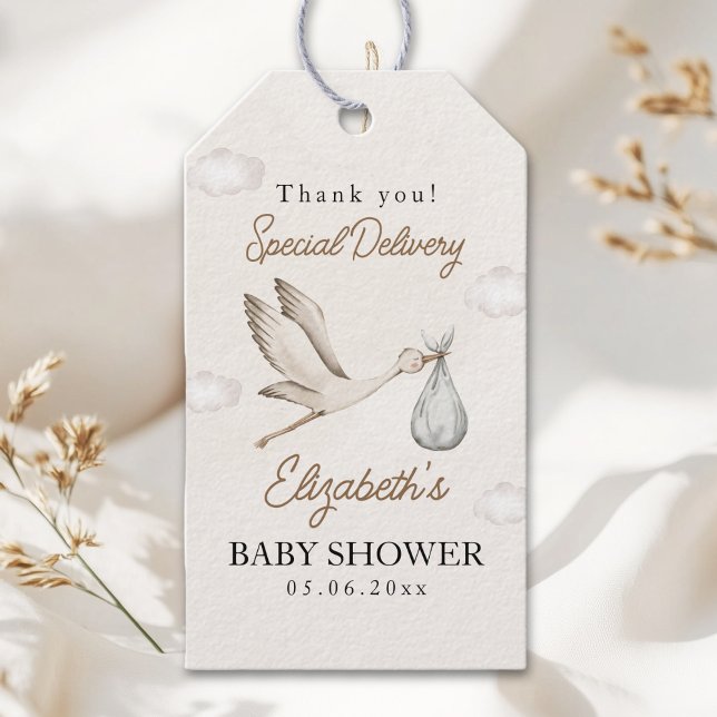Etiqueta Para Presente Classic White Stork Baby Shower Neutral (Criador carregado)