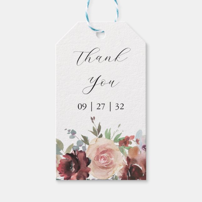 Etiqueta Para Presente Clássico Burgundy Blush Rosa e Peony (Frente)