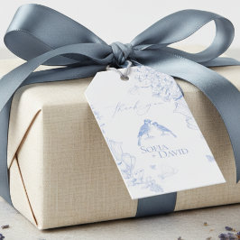 Etiqueta Para Presente Clássico Casamento Francês Azul Branco Floral Páss