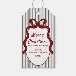 Etiqueta Para Presente Clássico Natal Moldura de Listras Verde Escuro & L