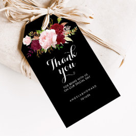 Etiqueta Para Presente Clássico negro tropical e borgonha Obrigado