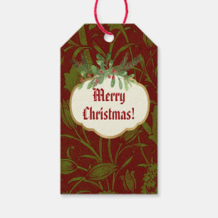 Etiqueta Para Presente Clássico Nostálgico William Morris Red Holiday