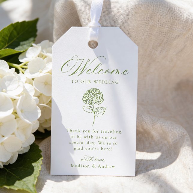 Etiqueta Para Presente Clássico Oliva Verde Hydrangea Casamento Bem-Vindo (Criador carregado)