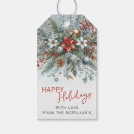 Etiqueta Para Presente Classy Dark Red Teal Blue Green Floral Wreath