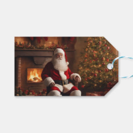 Etiqueta Para Presente Cláusula Santa com Árvore de Natal e Lareira