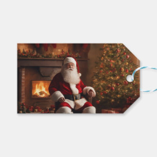 Etiqueta Para Presente Cláusula Santa com Árvore de Natal e Lareira