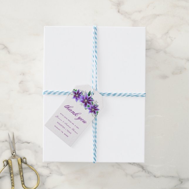 Etiqueta Para Presente Clematis Chique Classe Casamento Obrigado (Com cordão)