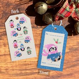 Etiqueta Para Presente Clumsy Penguin Tangled in Xmas Lights Gift Tag