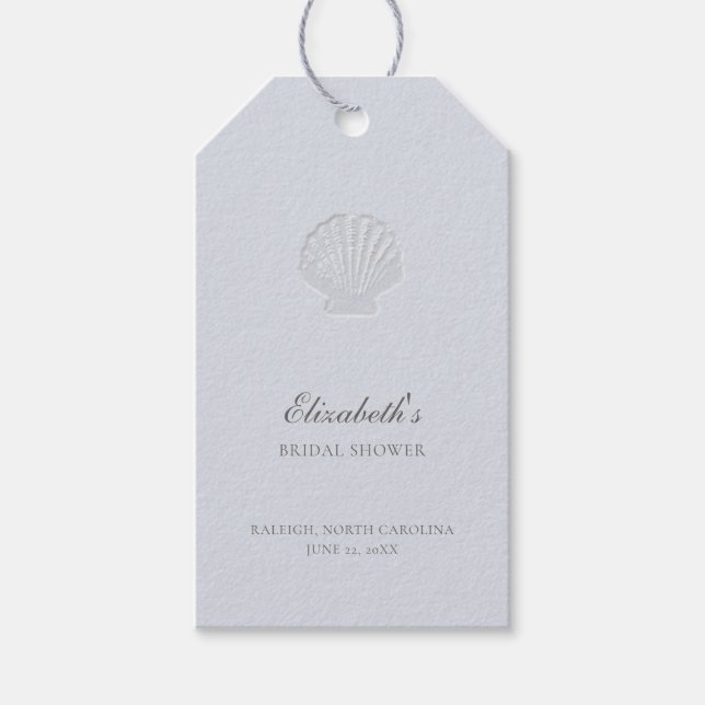 Etiqueta Para Presente Coastal Nautical Shell Blue Elegant Bridal Shower (Frente)