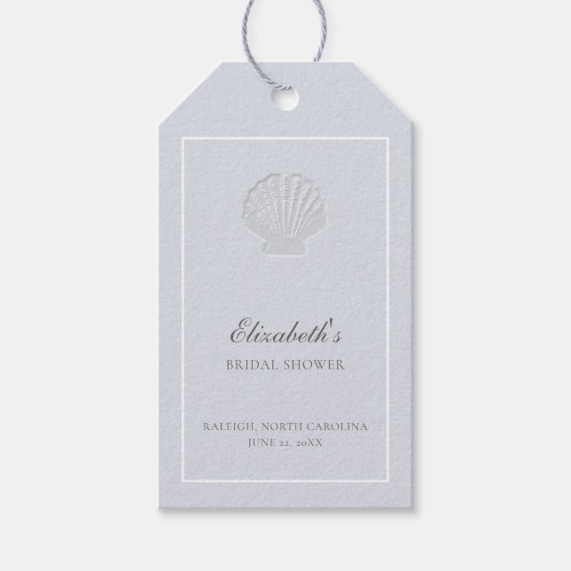 Etiqueta Para Presente Coastal Nautical Shell Elegant Blue Bridal Shower (Frente)