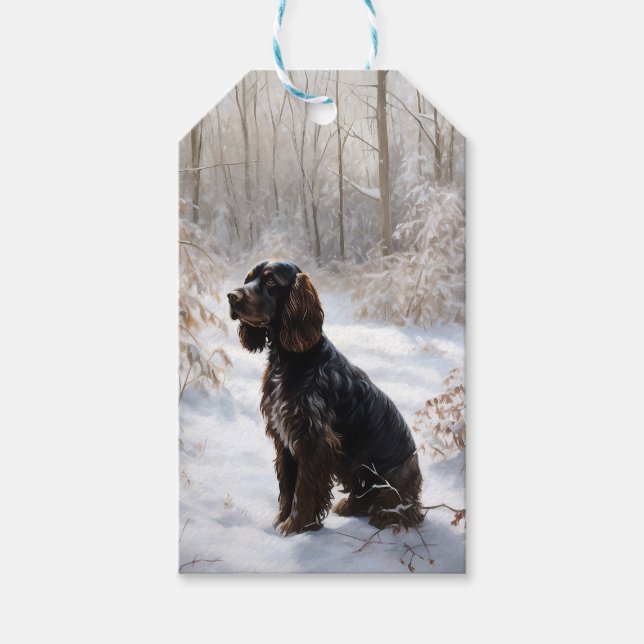 Etiqueta Para Presente Cocker Spaniel Deixe-o nevar no Natal (Frente)