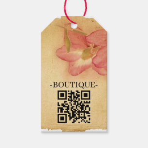 Etiqueta Para Presente Código QR Floral Parchment Antigo Vintage