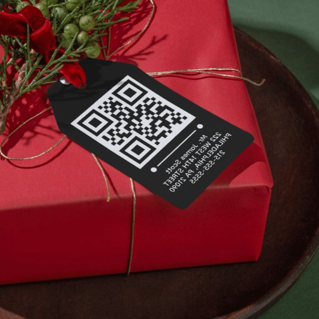 Etiqueta Para Presente Código QR Preto Personalizado  (Criador carregado)
