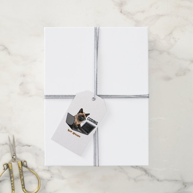 Etiqueta Para Presente Coding Siamese Cat Cartoon (Com cordão)