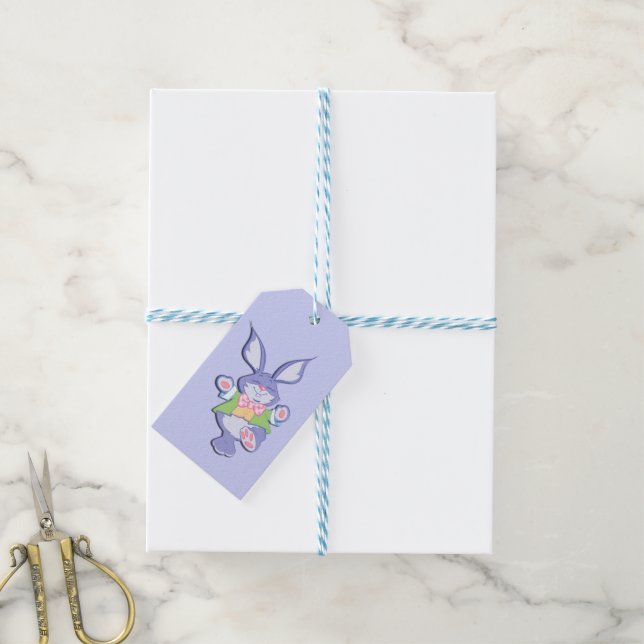 Etiqueta Para Presente Coelhinho da Páscoa roxo de dança (Com cordão)