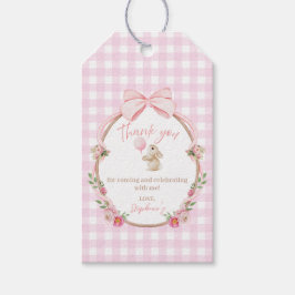 Etiqueta Para Presente Coelhinho de Laço Rosa Balão Floral Aniversário Ob