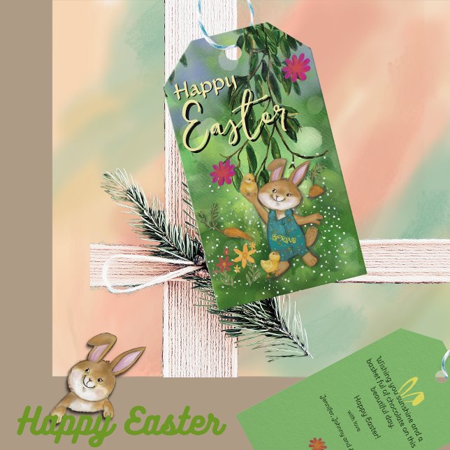 Etiqueta Para Presente Coelhinho de Páscoa com Aquarela (Watercolor whimsical Easter Bunny Gift Tags )