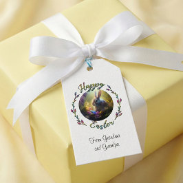 Etiqueta Para Presente Coelhinho de Páscoa e Pintinho com cestos de Ovos