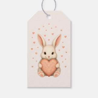 Etiqueta Para Presente Coelhinho Fofo com Coração em Rosa Suave