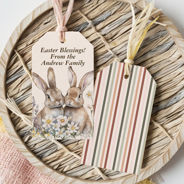 Etiqueta Para Presente Coelhinho Personalizado de Pastel de Páscoa Whimsi (Whimsical Easter Pastel Custom Bunny Gift Tags)