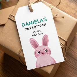 Etiqueta Para Presente Coelhinho rosa com festa de aniversário de óculos