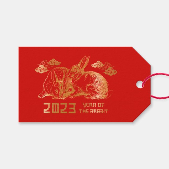 Etiqueta Para Presente Coelho Chinês Zodiac Lunar Ano Novo (Frente (horizontal))