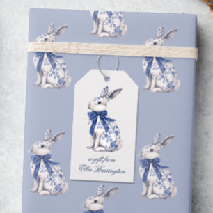 Etiqueta Para Presente Coelho Coelho Azul e Chinoiserie Branca