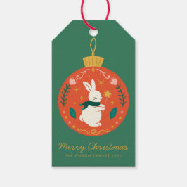 Etiqueta Para Presente Coelho de Ornamento de Natal em Aquarela