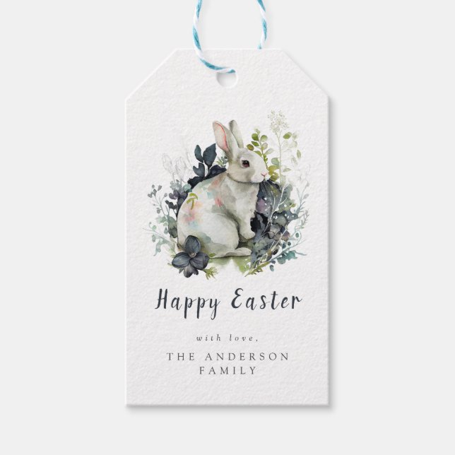 Etiqueta Para Presente Coelho de Páscoa Floral em Aquarela (Frente)