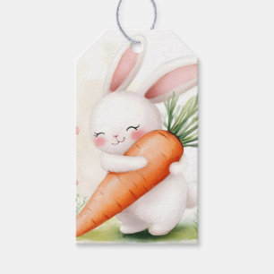 Etiqueta Para Presente Coelho de primavera em aquarela fofa cenoura