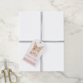 Etiqueta Para Presente Coelho em Aquarela com Laço Rosa | Coelhinho de Pá