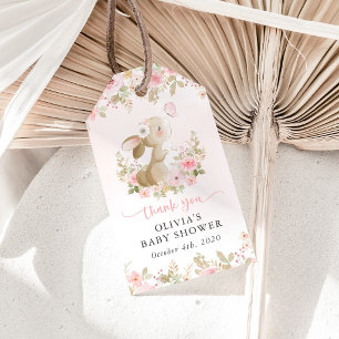 Etiqueta Para Presente Coelho Fofo, Borboleta, Flores Rosas, Chás de Bebê