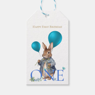 Etiqueta Para Presente Coelhos de balões de primeiro aniversário Número U