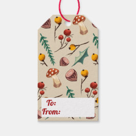 Etiqueta Para Presente Cogumelos de inverno e Natal de folhagem russa