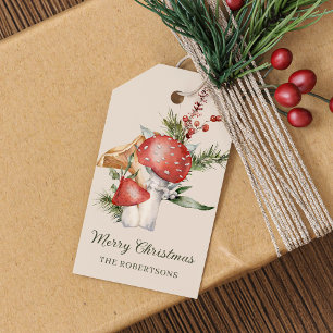Etiqueta Para Presente Cogumelos de Natal Aquarela Floresta Russa