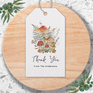 Etiqueta Para Presente Cogumelos Folhas de Samambaia em Aquarela Vintage