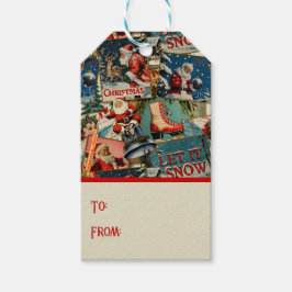 Etiqueta Para Presente Colagem de Cartões de Natal Vintage Retrô