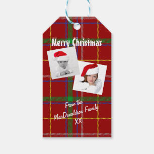 Etiqueta Para Presente Colagem de fotografias de Natal da xadrez de Tarta