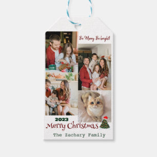 Etiqueta Para Presente Colagem de Fotos da Família Natal Moderna Elegante